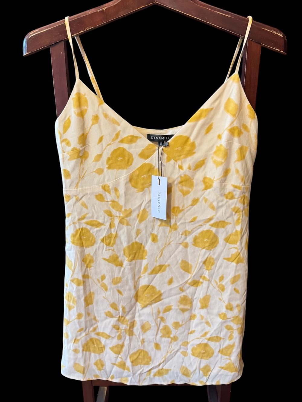 Dynamite Yellow viscose Floral Slip lined dress size L brand new with tags